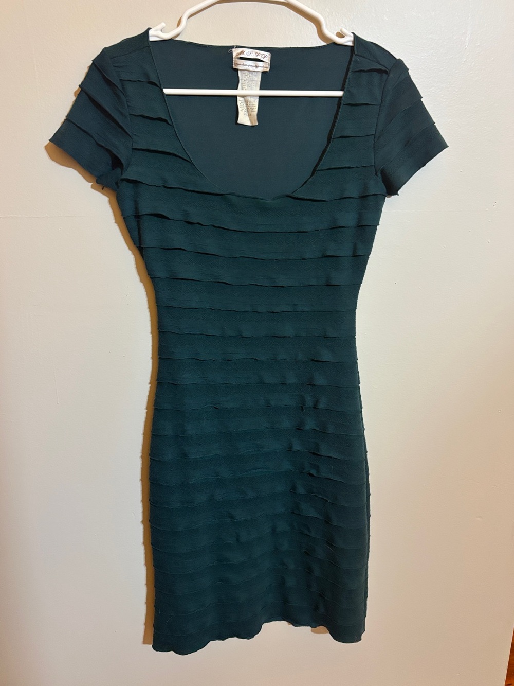 Max Studio Specialty Layered Scoop Neck Mini Dress in Forest Green